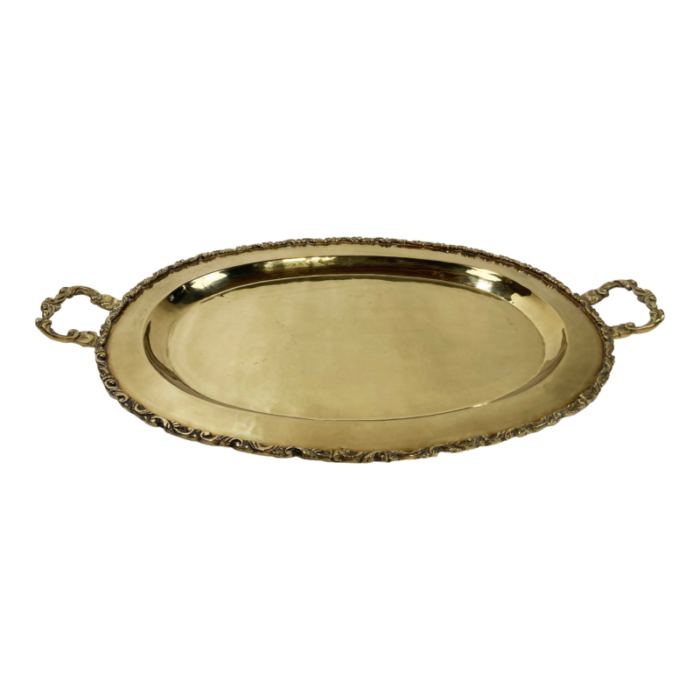 vintage victorian style scrolled edge oval brass tray 9200