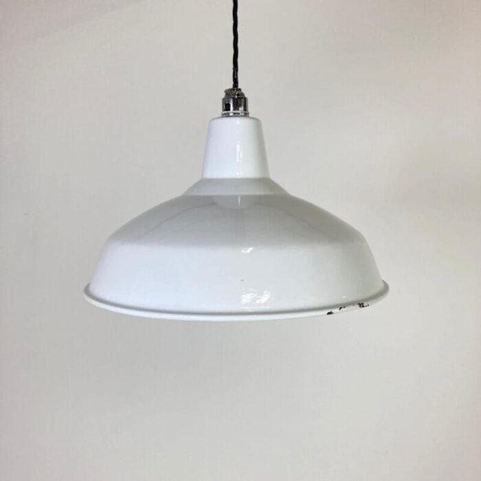 vintage white enamel industrial pendant light 1