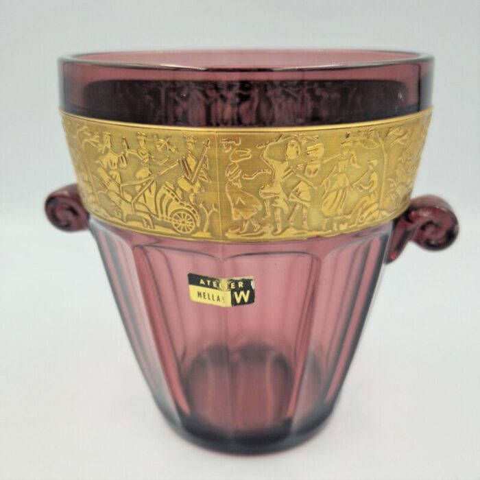 violet glass vase with relief from walther and sohne 1910s 4979