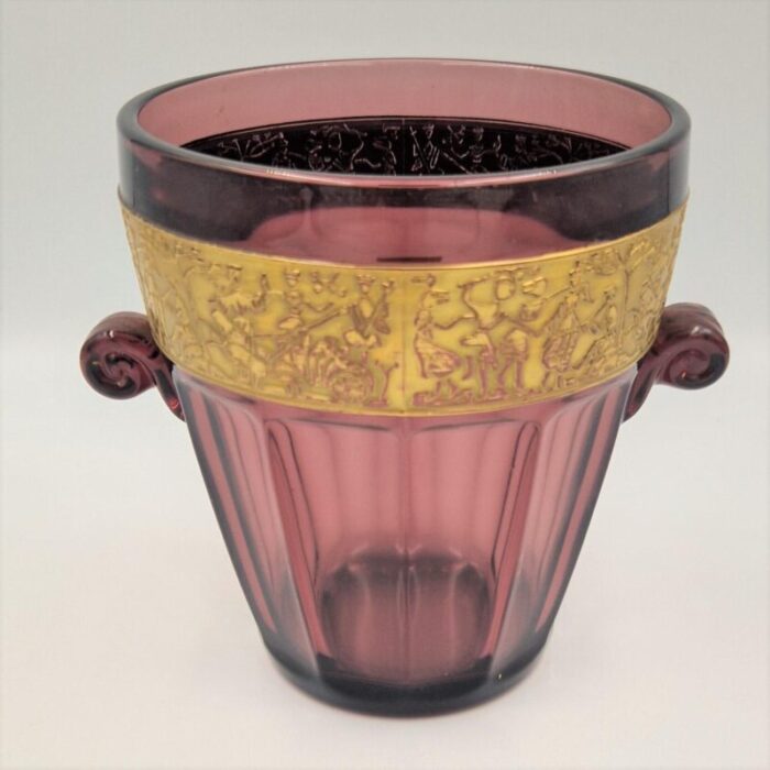 violet glass vase with relief from walther and sohne 1910s 6614