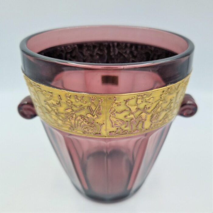 violet glass vase with relief from walther and sohne 1910s 7814