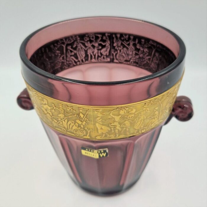 violet glass vase with relief from walther and sohne 1910s 8361