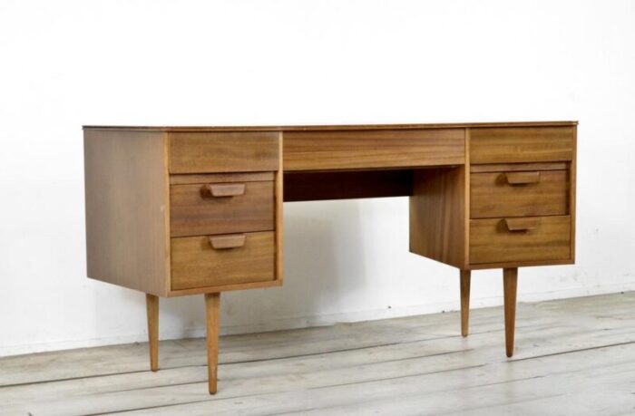 walnut concave desk by gunther hoffstead for uniflex 1960s 6001