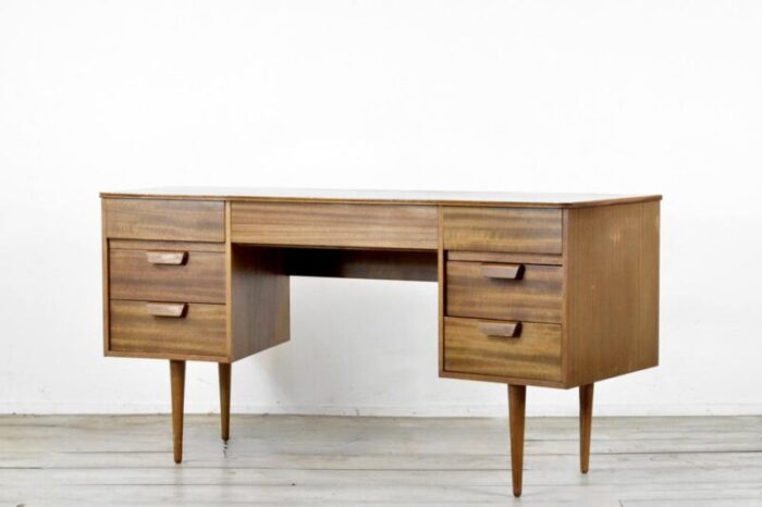 walnut concave desk by gunther hoffstead for uniflex 1960s 6097