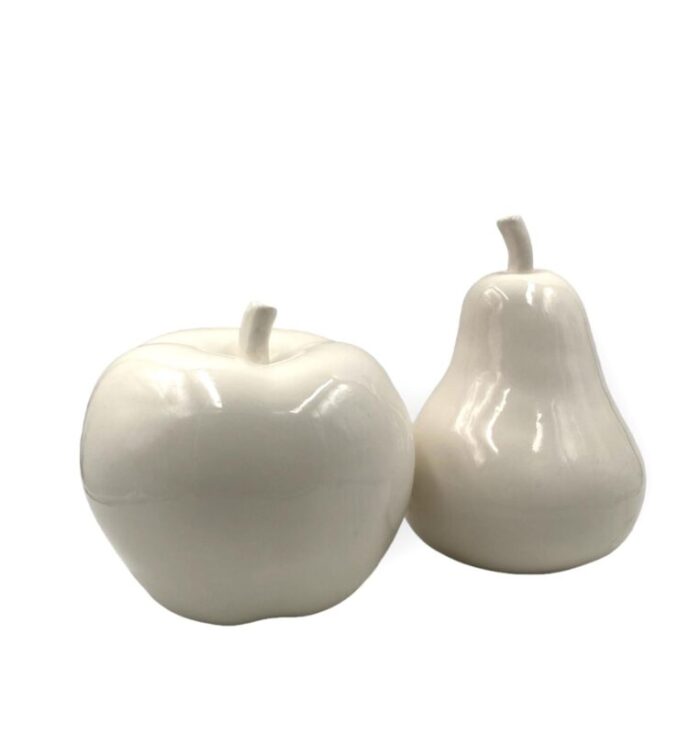 white ceramic apple and pear sculptures italy 1980 set of 2 0451