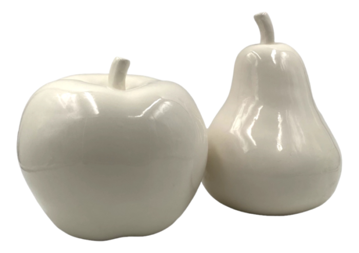 white ceramic apple and pear sculptures italy 1980 set of 2 7434