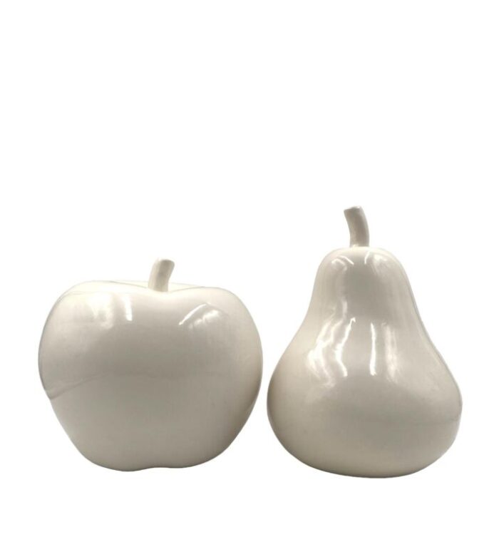 white ceramic apple and pear sculptures italy 1980 set of 2 7647