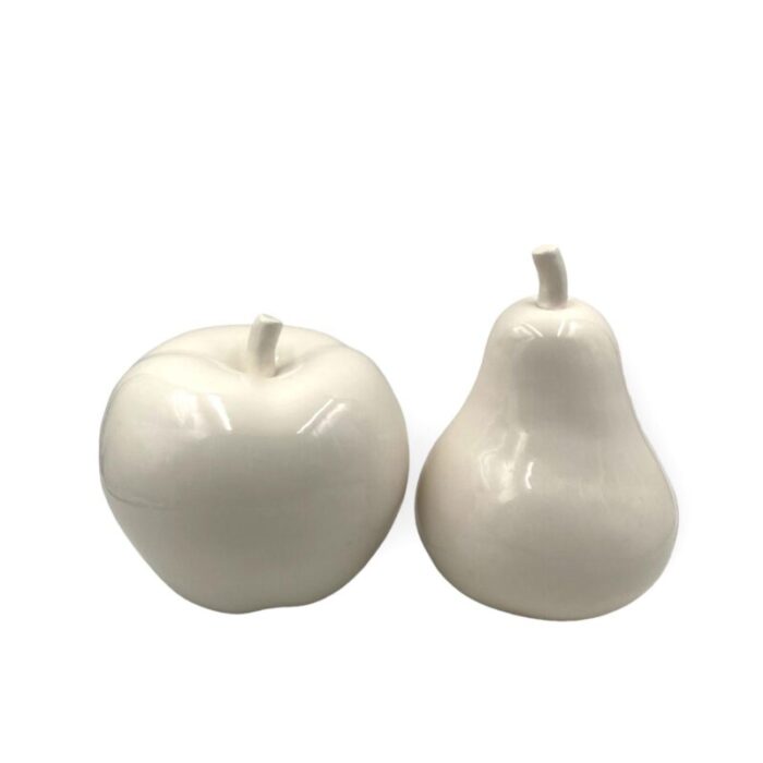 white ceramic apple and pear sculptures italy 1980 set of 2 9415