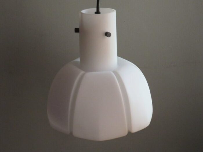 white opaline hanging lamp from glashuette limburg germany 1960s 1