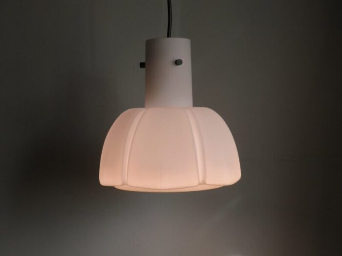 white opaline hanging lamp from glashuette limburg germany 1960s 9