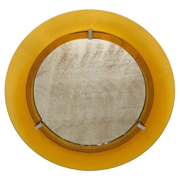 yellow convex glass chrome wall mirror from veca italy 1960s 1