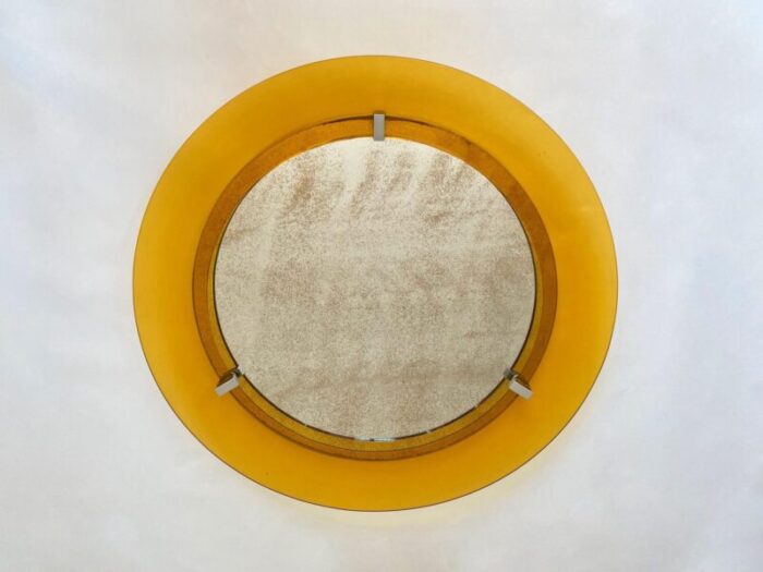 yellow convex glass chrome wall mirror from veca italy 1960s 6